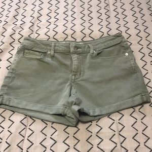 Green jean shorts